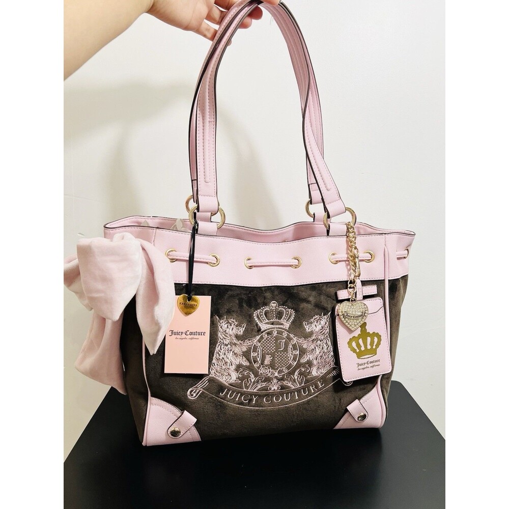 Juicy Couture Classic Scottie Dogs Tote Chocolate Pink Daydreamer Viral NWT